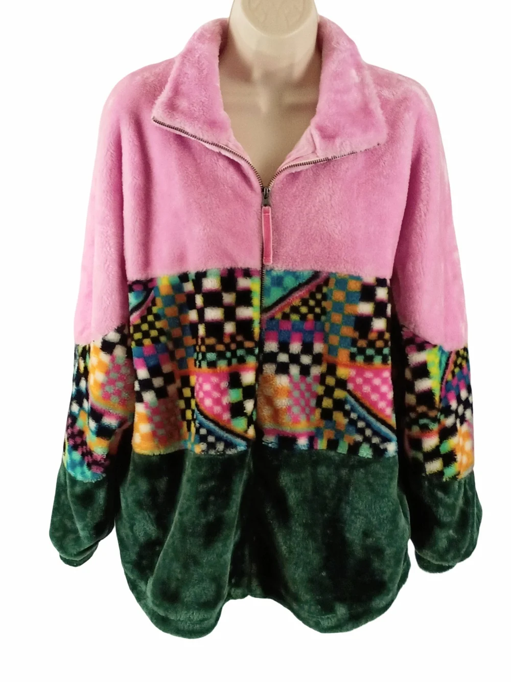 UGG Women's Plush Colorblock Jacket in Pink & Green with Multicolor Print
